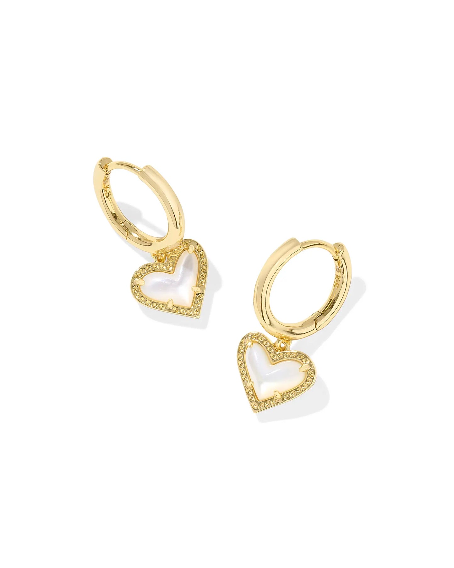 ARI HEART HUGGIE EARRINGS in GOLD IVORY MOTHER OF PEARL