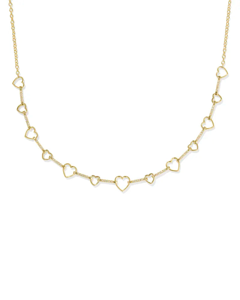 Haisley Heart Gold Pink Strand Necklace in White CZ