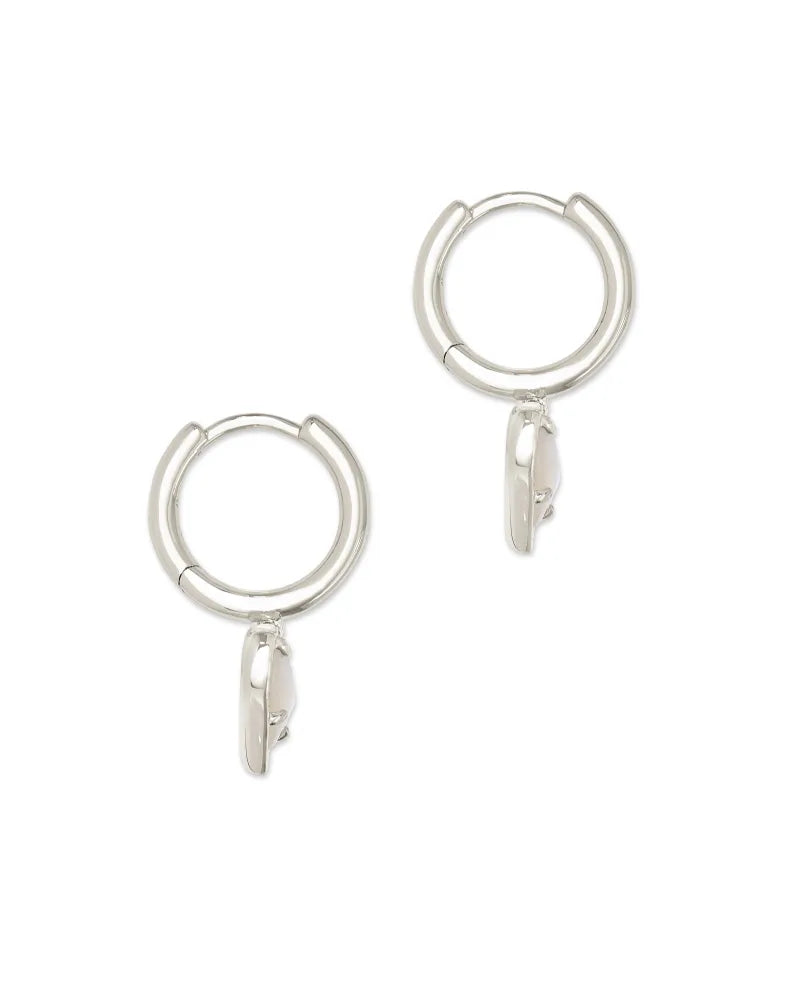 ARI HEART HUGGIE EARRINGS in RHODIUM IVORY MOTHER OF PEARL
