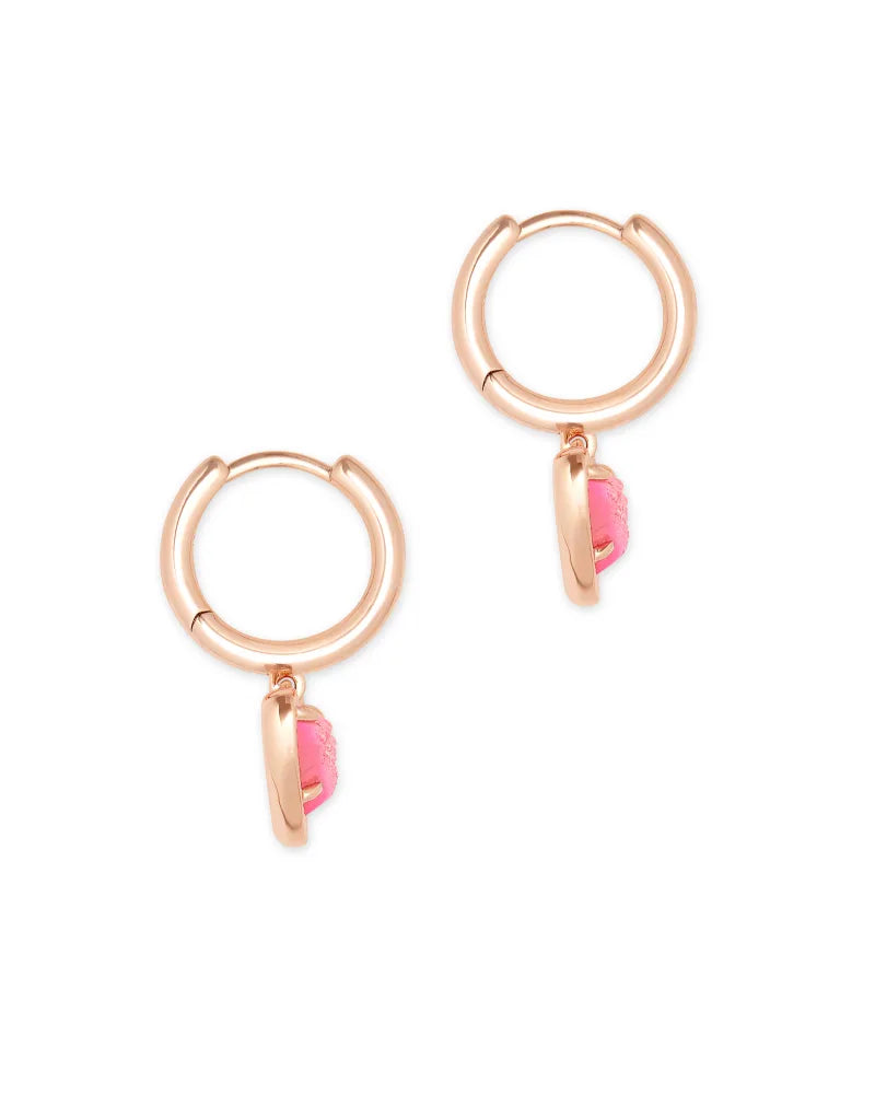 ARI HEART HUGGIE EARRINGS in ROSE GOLD PINK DRUSY