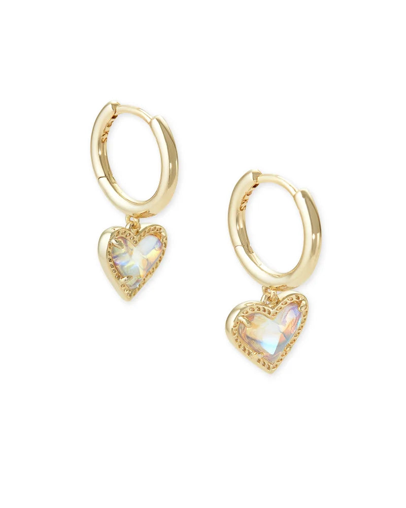 ARI HEART HUGGIE EARRINGS in GOLD DICHROIC GLASS
