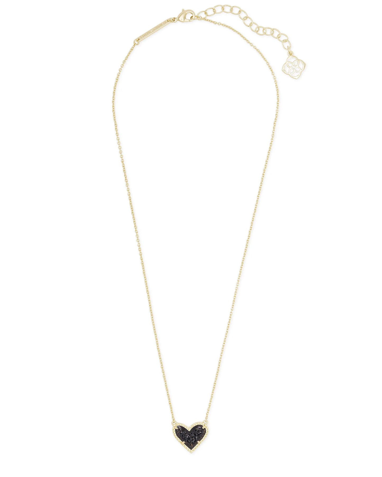 ARI HEART SHORT PENDANT NECKLACE in GOLD BLACK DRUSY