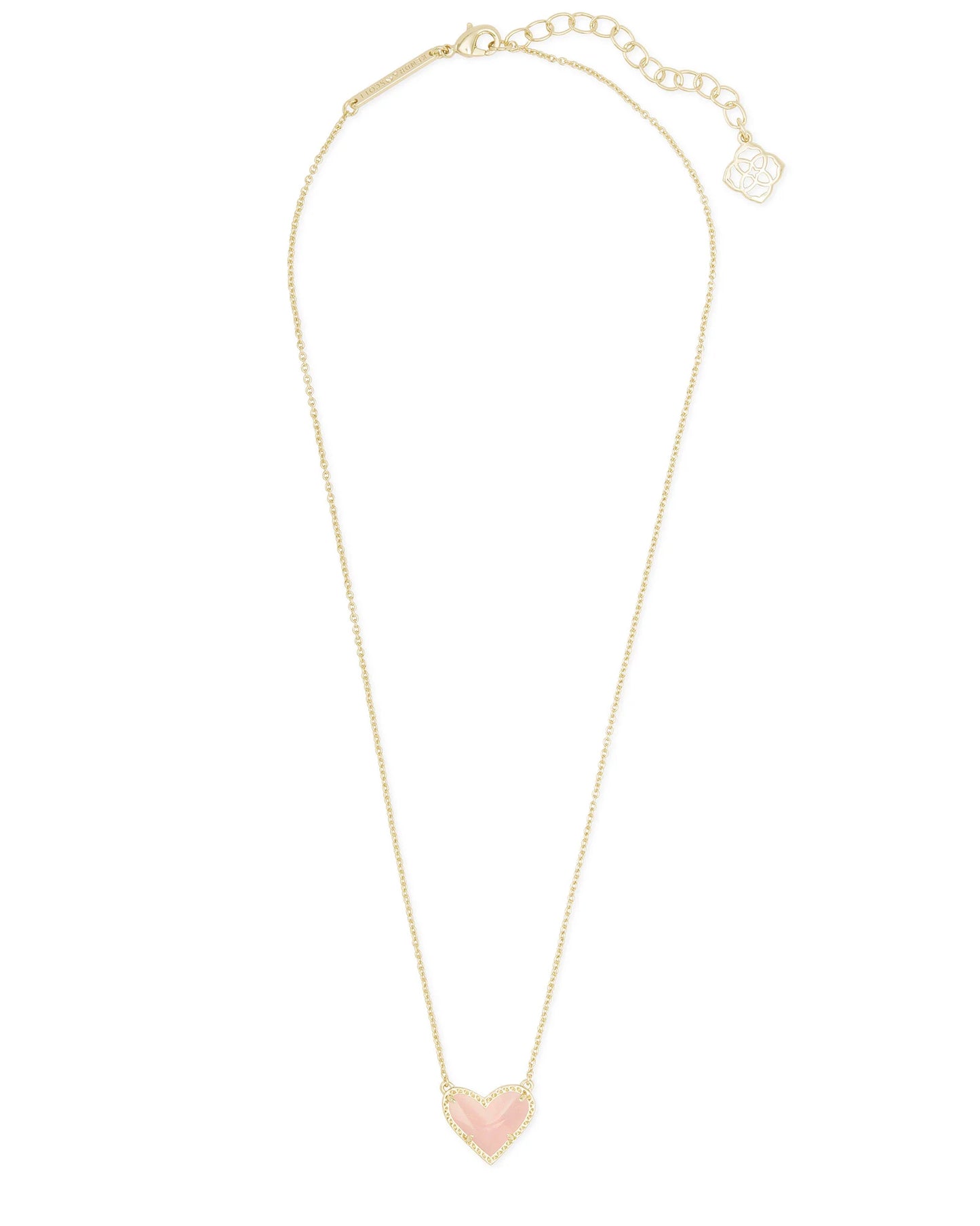 ARI HEART SHORT PENDANT NECKLACE in GOLD ROSE QUARTZ