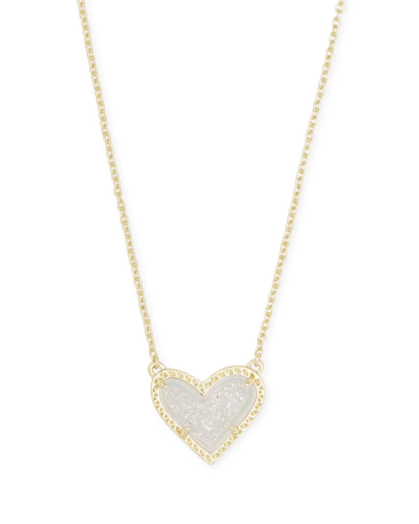 ARI HEART SHORT PENDANT NECKLACE in GOLD IRIDESCENT DRUSY
