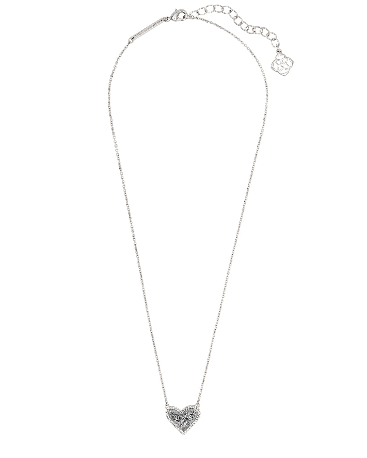 ARI HEART SHORT PENDANT NECKLACE in RHODIUM PLATINUM DRUSY