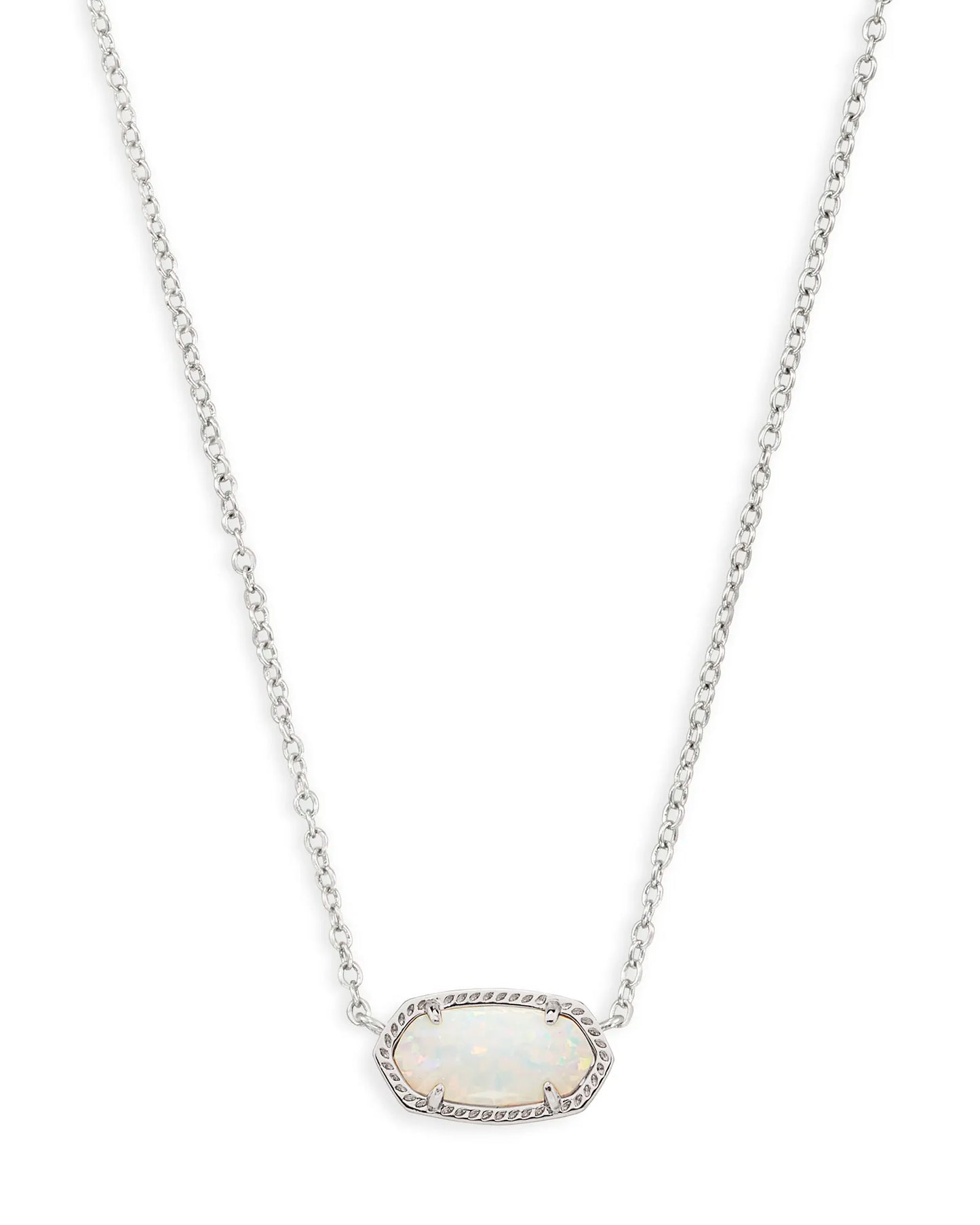 ELISA SHORT PENDANT NECKLACE in RHODIUM WHITE OPAL