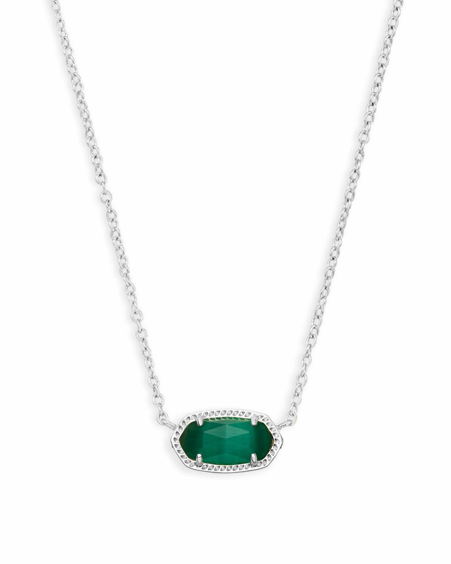 ELISA SHORT PENDANT NECKLACE in RHODIUM EMERALD CATS EYE