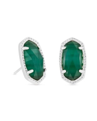 ELLIE STUD EARRINGS RHODIUM EMERALD CATS EYE