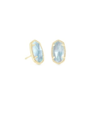 ELLIE STUD EARRINGS GOLD LIGHT BLUE ILLUSION