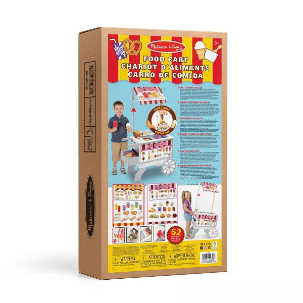 Melissa & Doug Wooden Snacks and Sweets Food Cart - 40+ Play Food pc, Reversible Awning