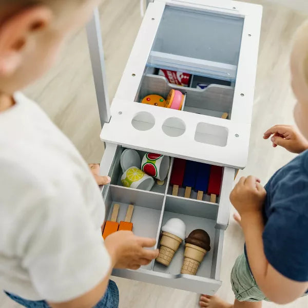 Melissa & Doug Wooden Snacks and Sweets Food Cart - 40+ Play Food pc, Reversible Awning