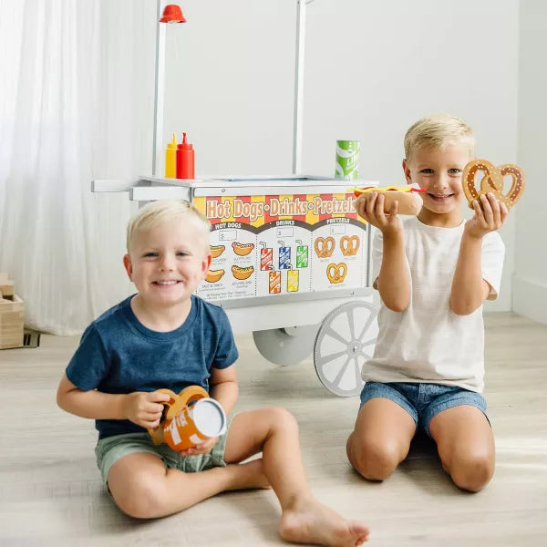 Melissa & Doug Wooden Snacks and Sweets Food Cart - 40+ Play Food pc, Reversible Awning