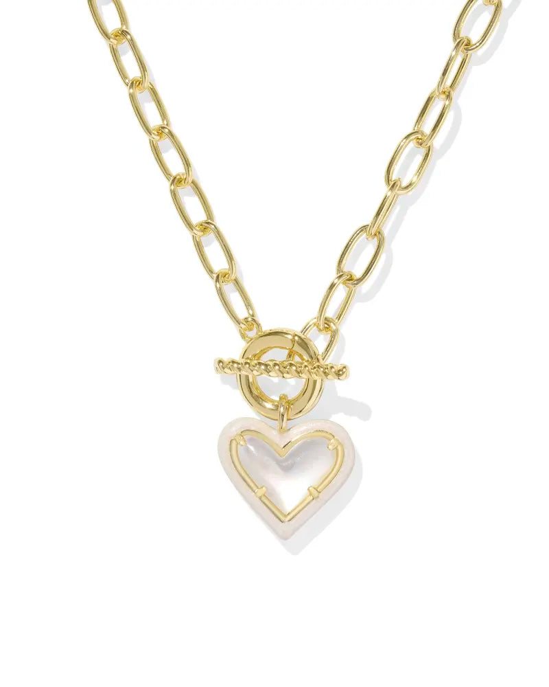 Ari Heart Gold CZ Enamel Frame Link and Chain Necklace
