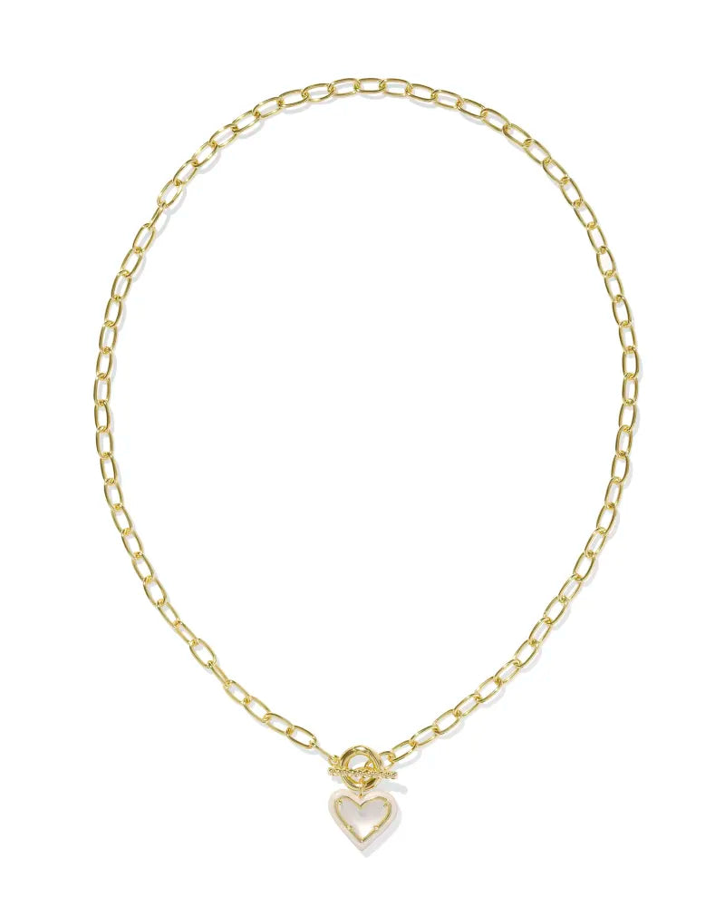 Ari Heart Gold CZ Enamel Frame Link and Chain Necklace
