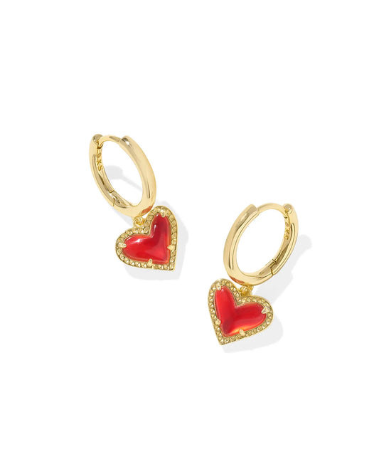 ARI HEART HUGGIE EARRINGS in GOLD RED ILLUSION