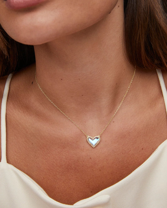 ARI HEART SHORT PENDANT NECKLACE in GOLD DICHROIC GLASS