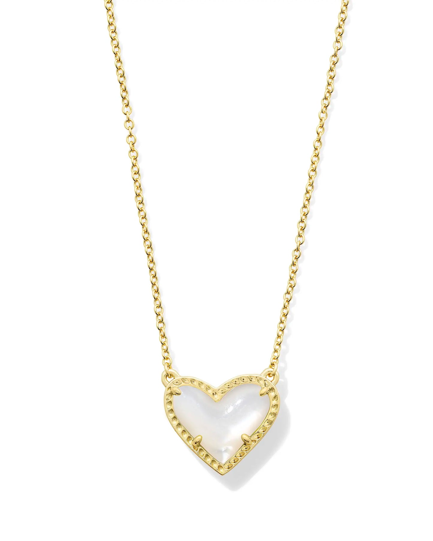 ARI HEART SHORT PENDANT NECKLACE in GOLD IVORY MOTHER OF PEARL