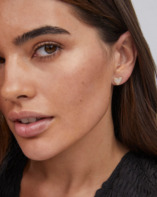 ARI HEART STUD EARRINGS in GOLD IRIDESCENT DRUSY
