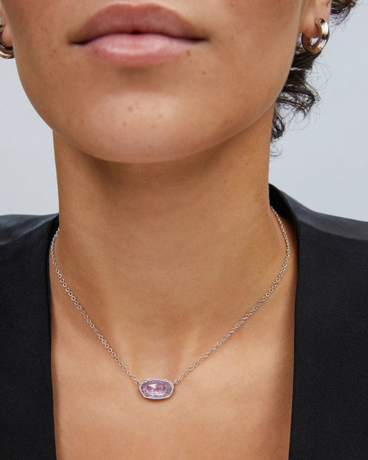 ELISA SHORT PENDANT NECKLACE in RHODIUM PURPLE AMETHYST