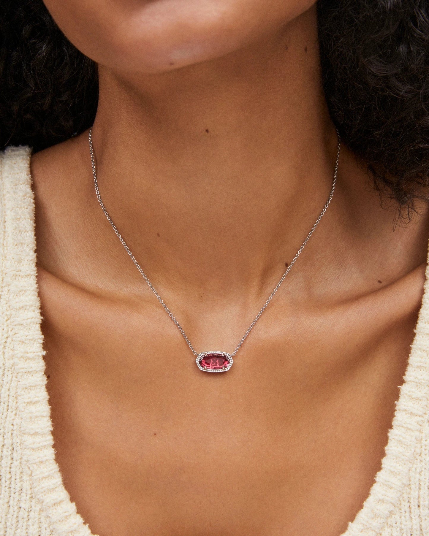 ELISA SHORT PENDANT NECKLACE in RHODIUM CLEAR BERRY