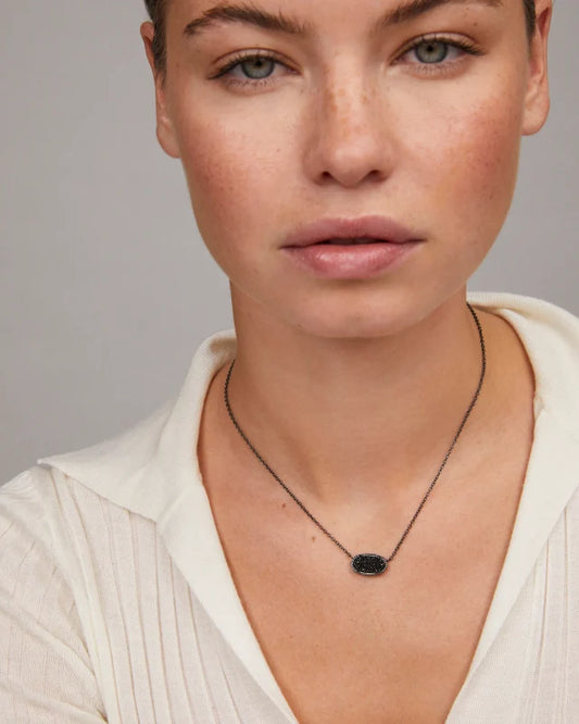 ELISA SHORT PENDANT NECKLACE in GUNMETAL BLACK DRUSY