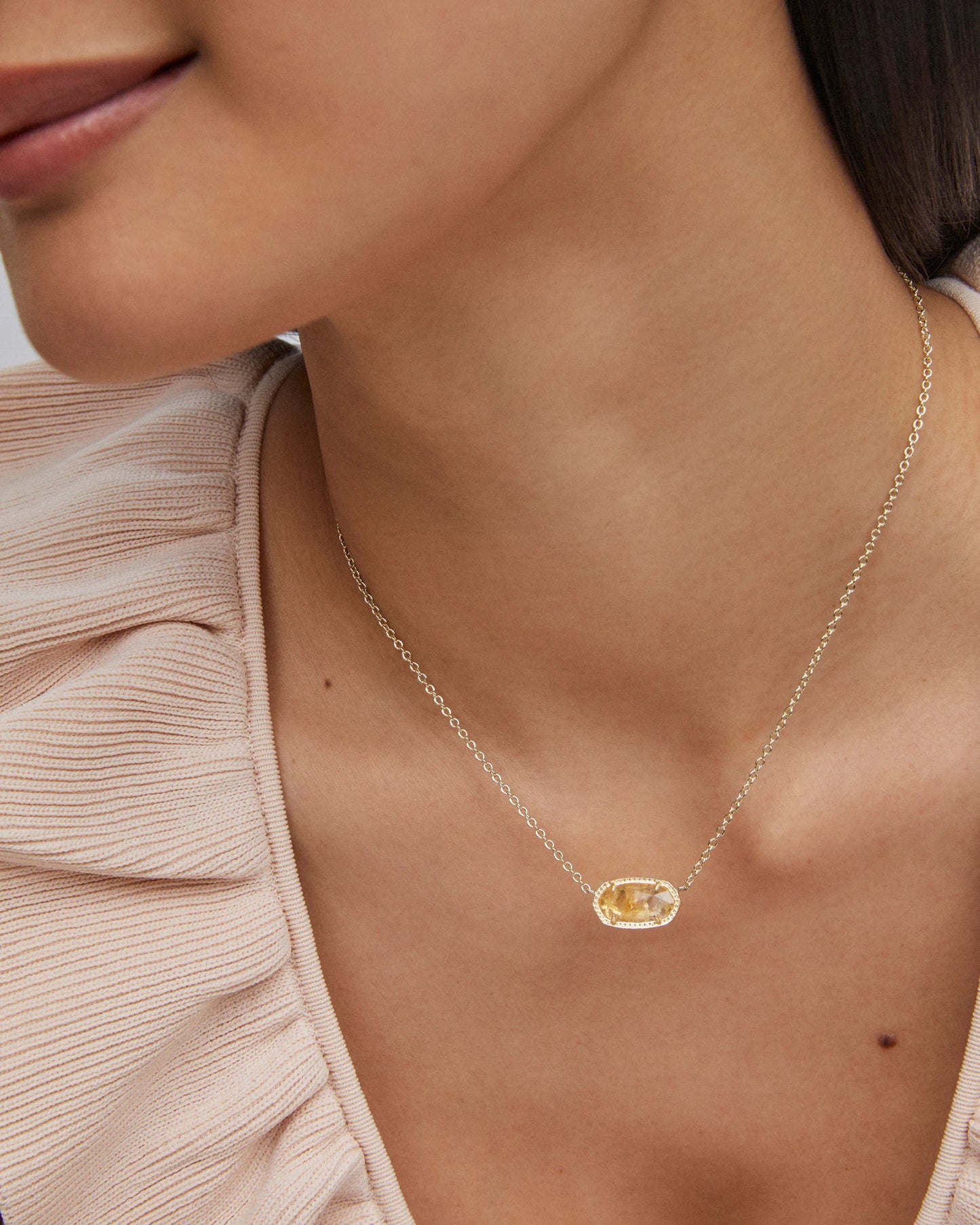 ELISA SHORT PENDANT NECKLACE in GOLD ORANGE CITRINE QUARTZ