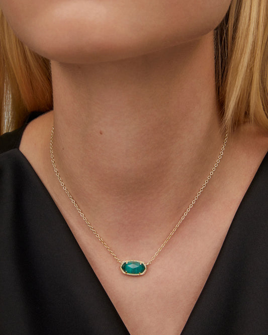 ELISA SHORT PENDANT NECKLACE in GOLD EMERALD CATS EYE