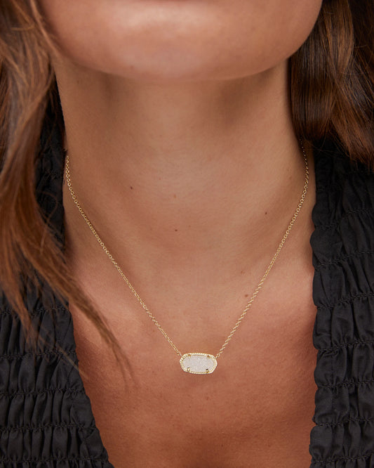 ELISA SHORT PENDANT NECKLACE in GOLD IRIDESCENT DRUSY