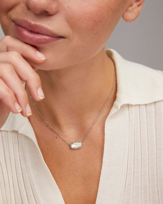 ELISA SHORT PENDANT NECKLACE in RHODIUM IVORY MOTHER OF PEARL