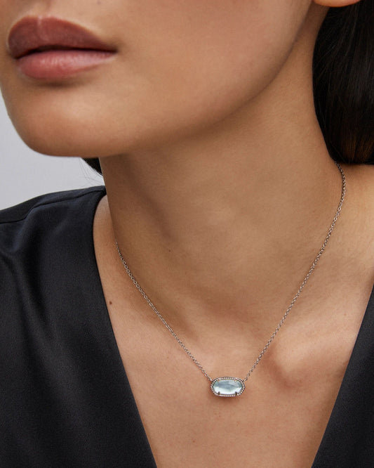 ELISA SHORT PENDANT NECKLACE in GOLD LIGHT BLUE ILLUSION