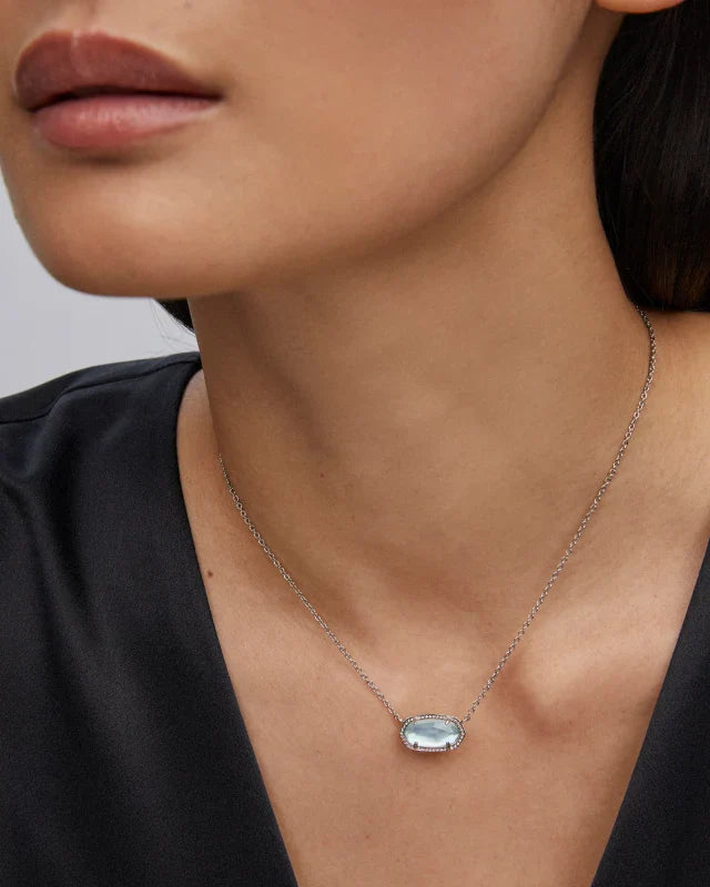 ELISA SHORT PENDANT NECKLACE in RHODIUM LIGHT BLUE ILLUSION