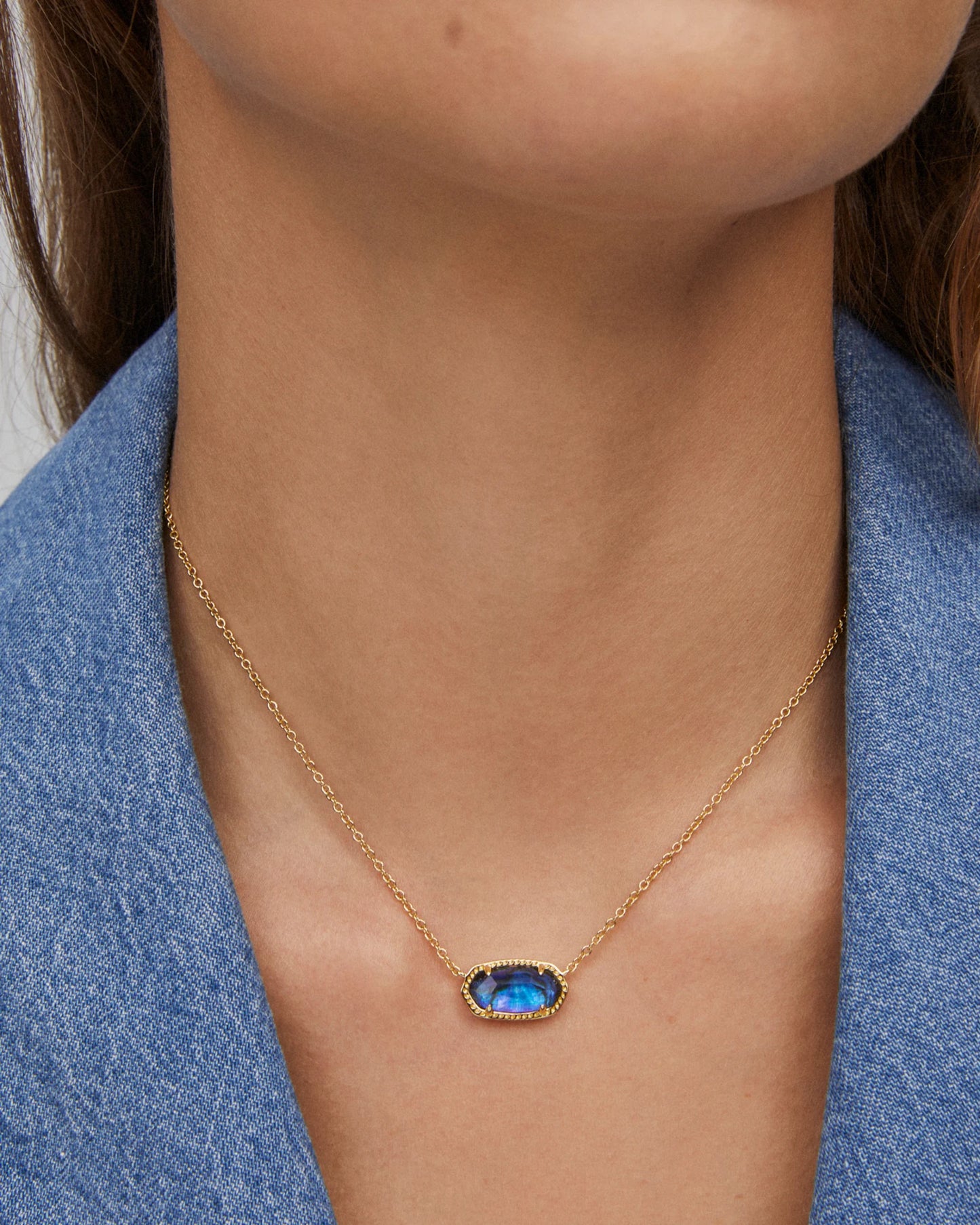 ELISA SHORT PENDANT NECKLACE in GOLD NAVY ABALONE