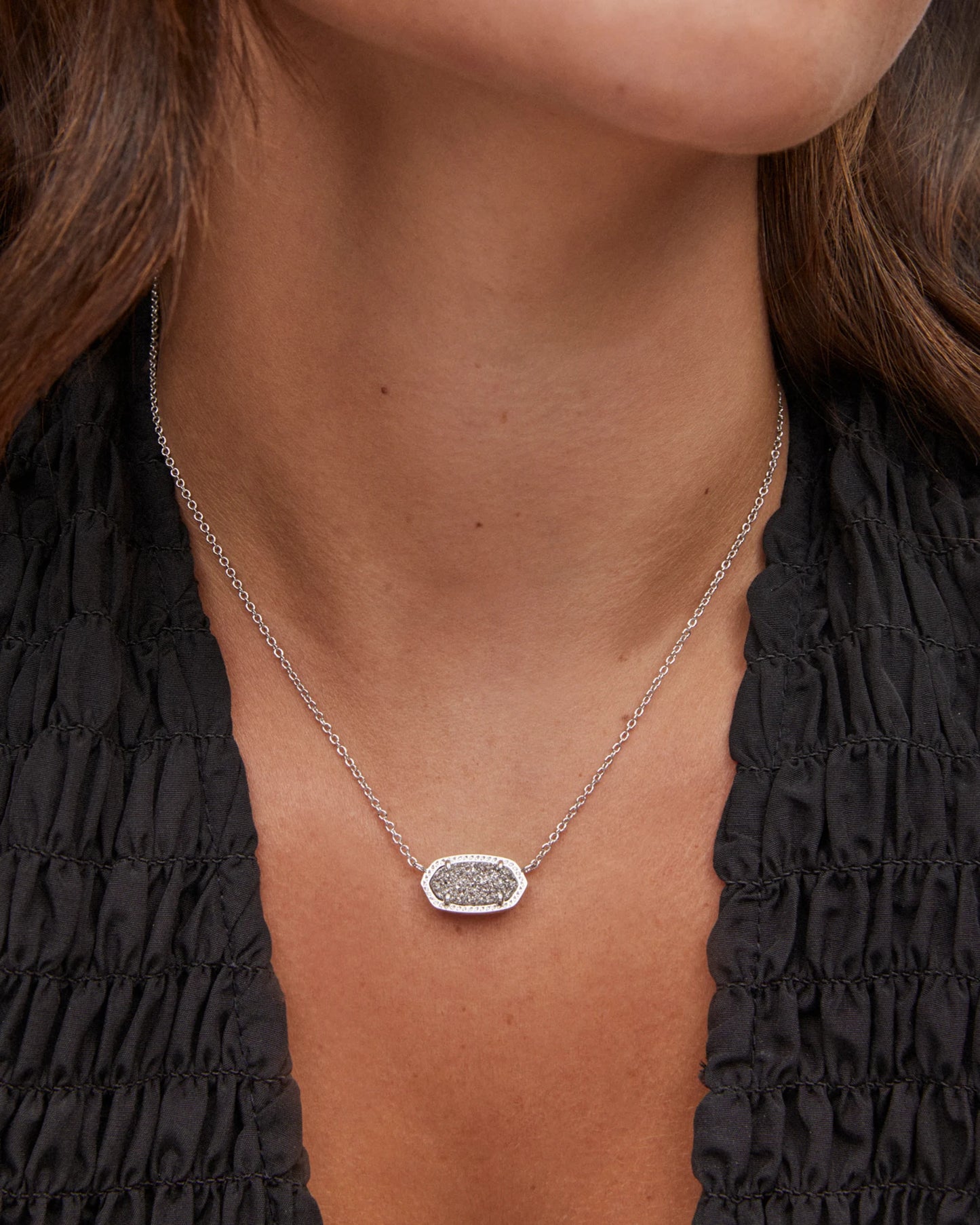 ELISA SHORT PENDANT NECKLACE in RHODIUM PLATINUM DRUSY