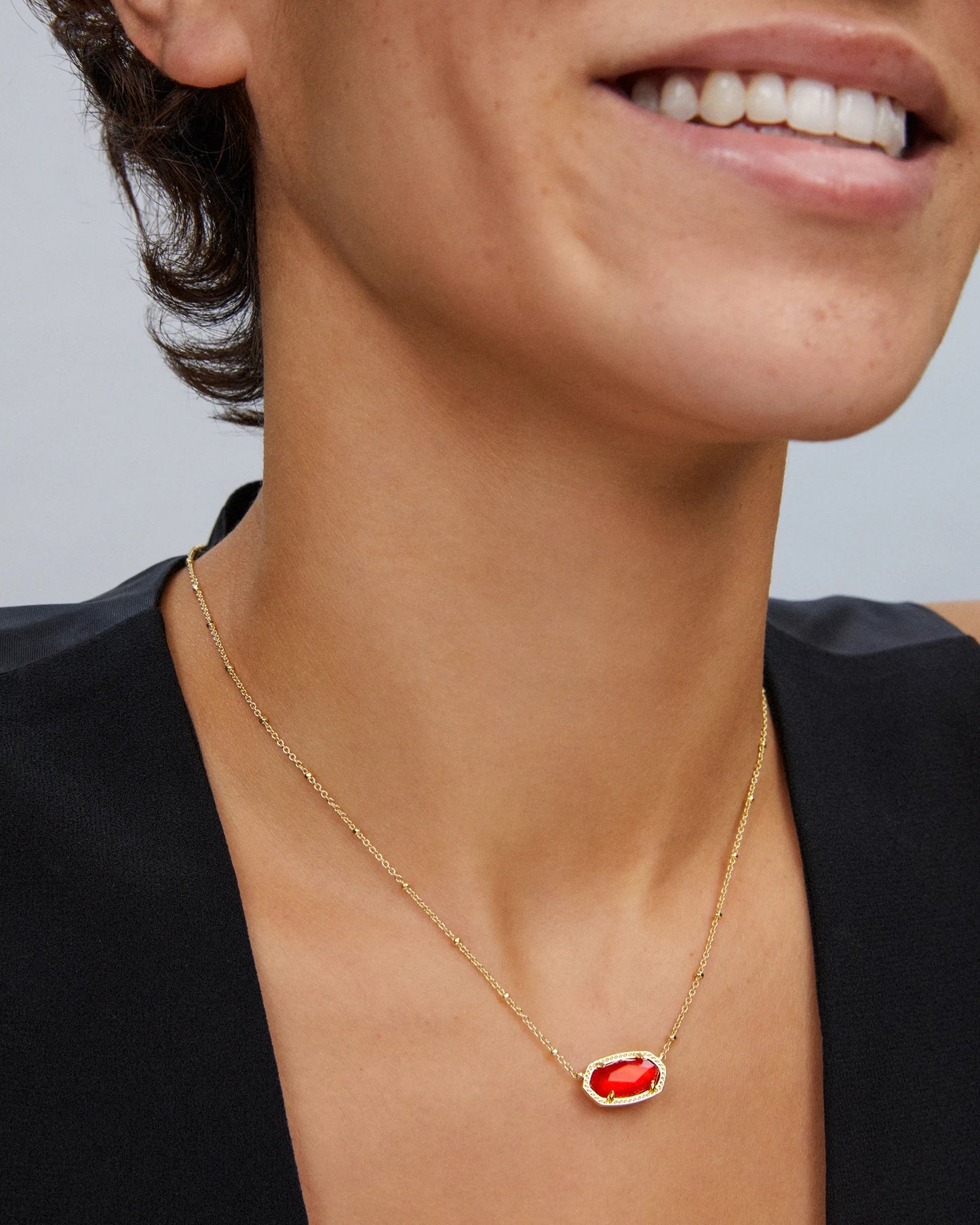 ELISA SHORT PENDANT NECKLACE in GOLD RED ILLUSION