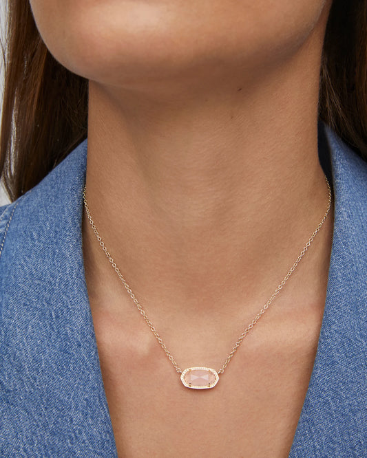 ELISA SHORT PENDANT NECKLACE in GOLD ROSE QUARTZ