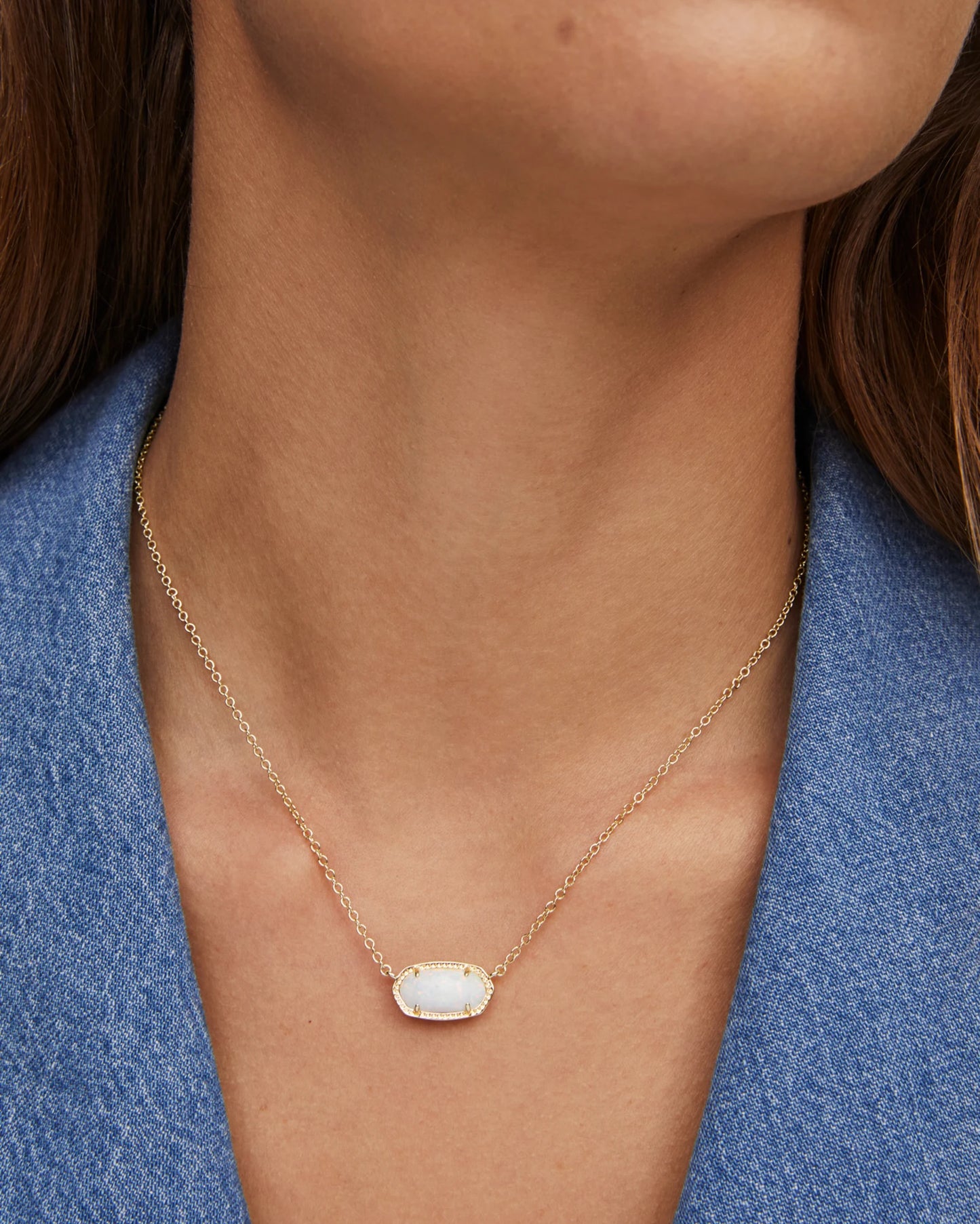 ELISA SHORT PENDANT NECKLACE in GOLD WHITE OPAL