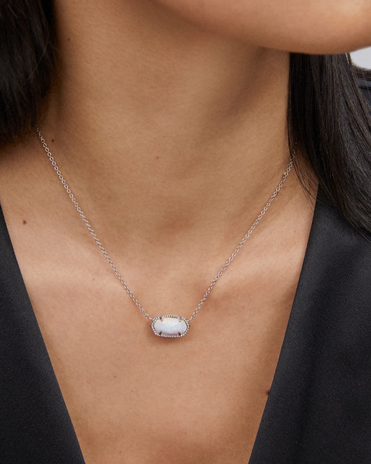 ELISA SHORT PENDANT NECKLACE in RHODIUM WHITE OPAL