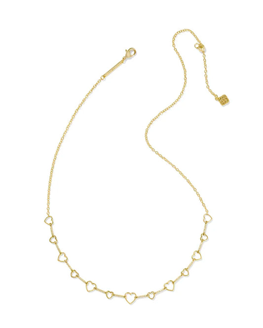 Haisley Heart Gold Pink Strand Necklace in White CZ