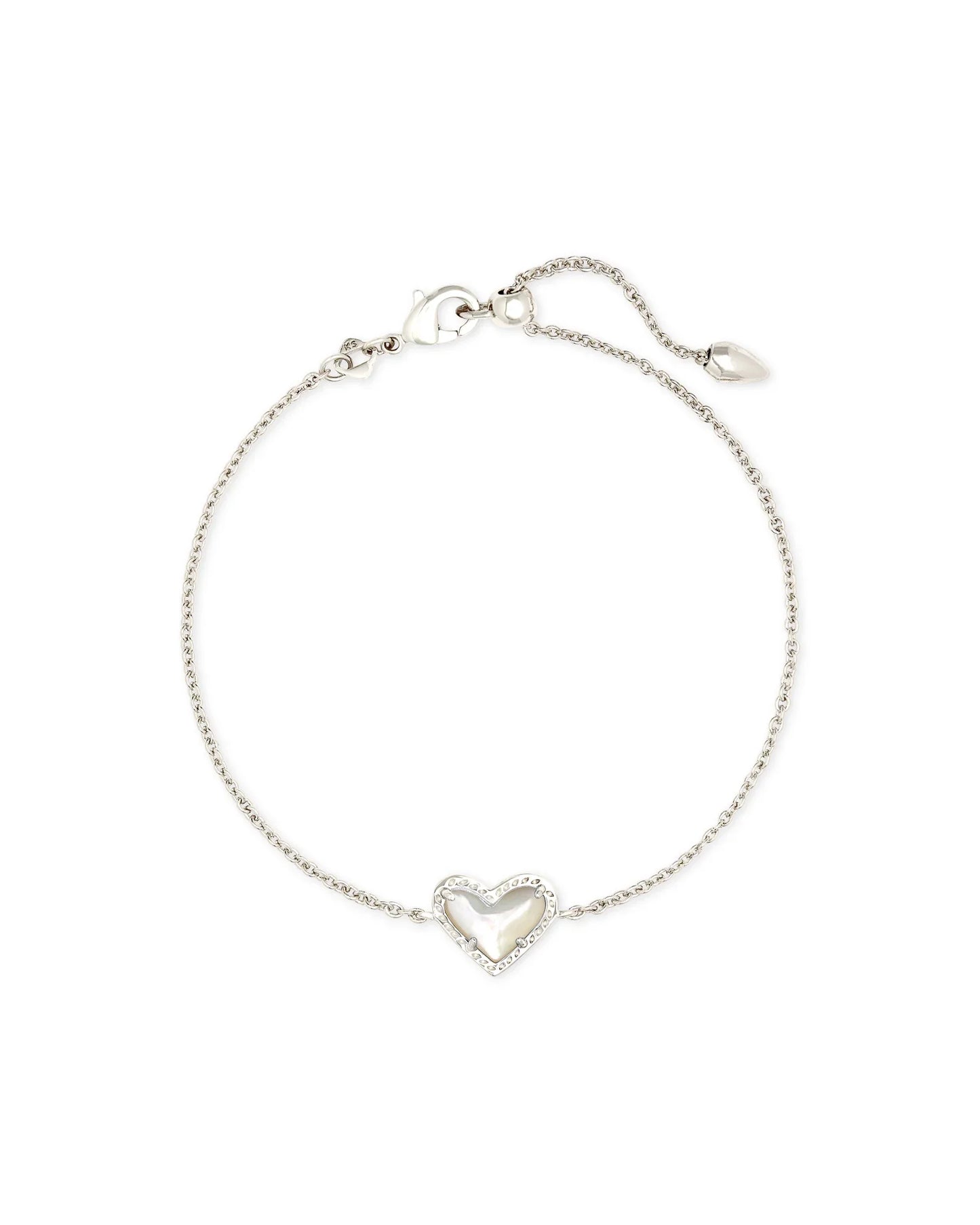 ARI HEART DELICATE CHAIN BRACELET in RHODIUM IVORY MOTHER OF PEARL