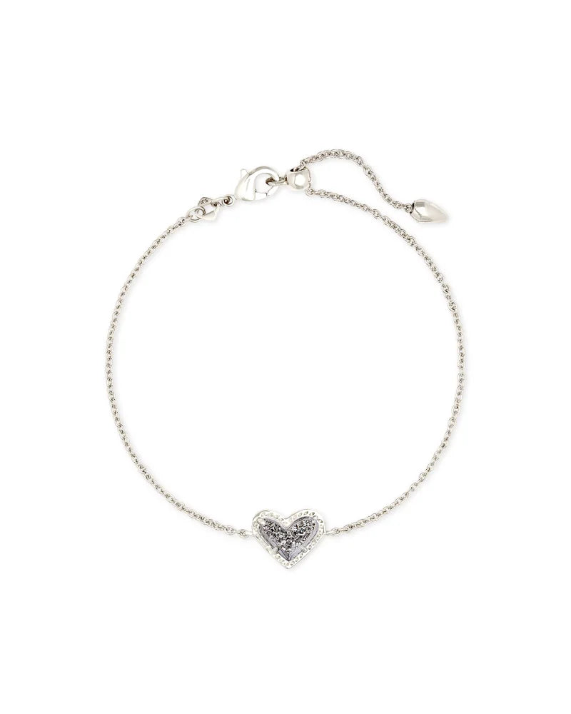 ARI HEART DELICATE CHAIN BRACELET in RHODIUM PLATINUM DRUSY