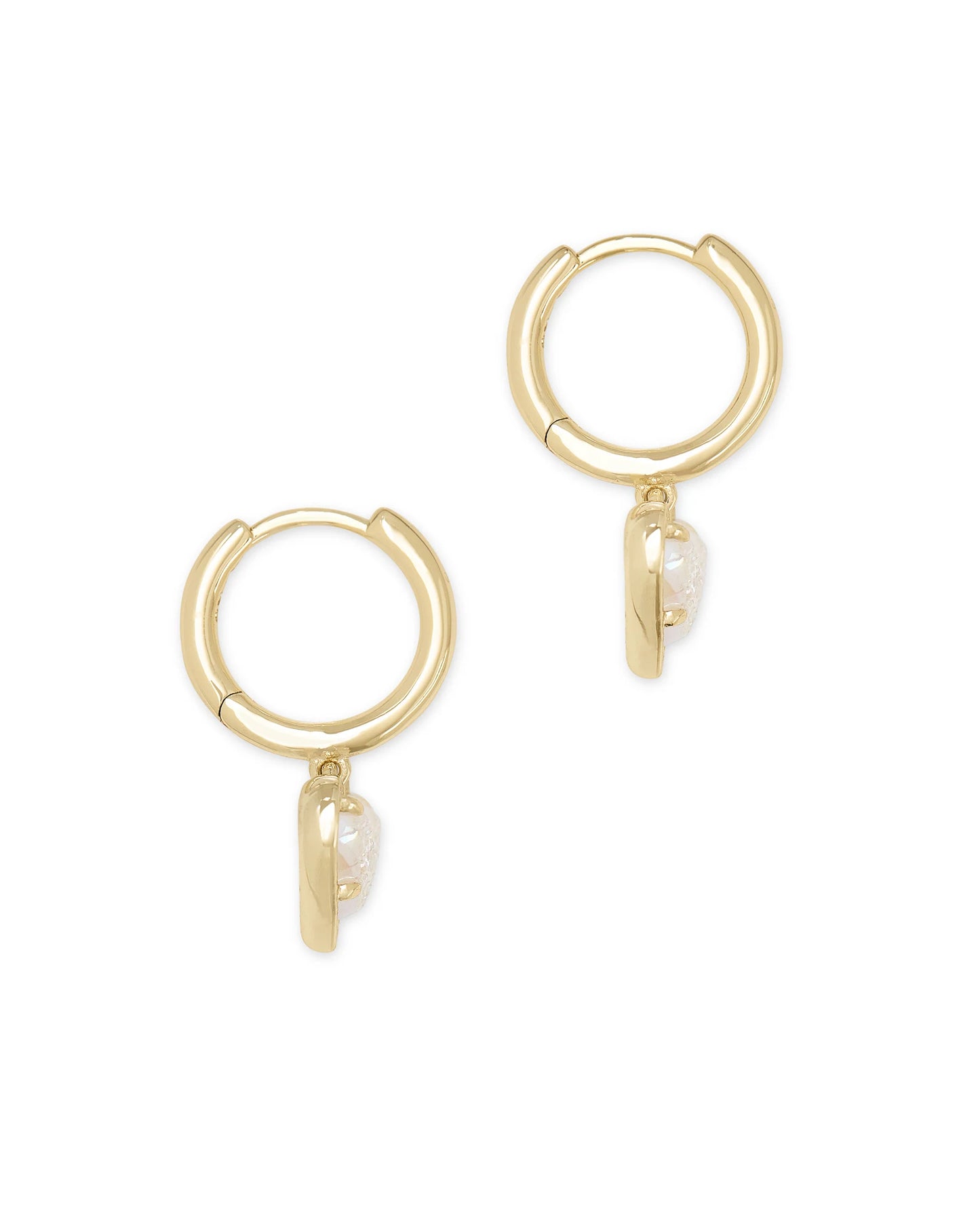 ARI HEART HUGGIE EARRINGS in GOLD IRIDESCENT DRUSY