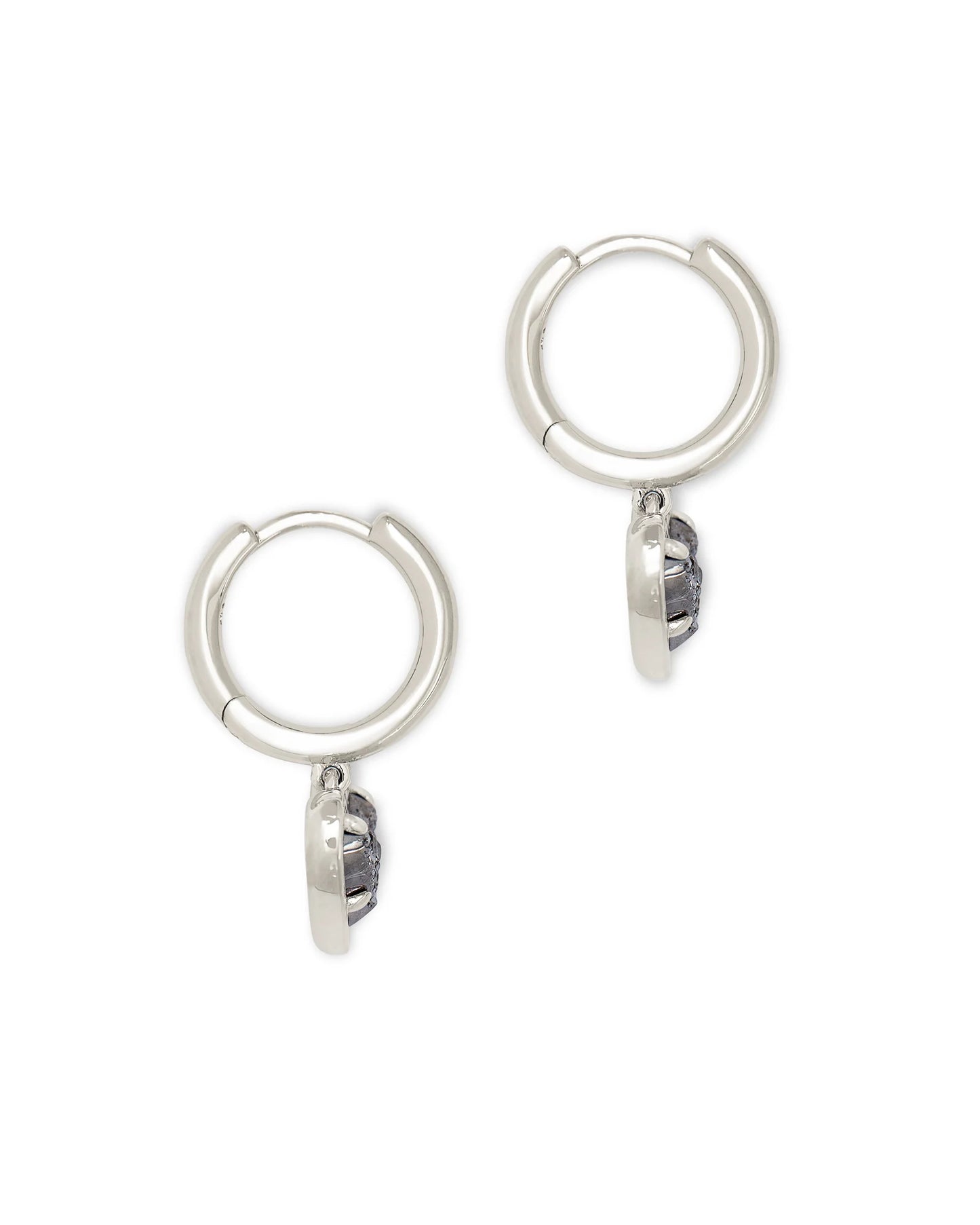 ARI HEART HUGGIE EARRINGS in RHODIUM PLATINUM DRUSY