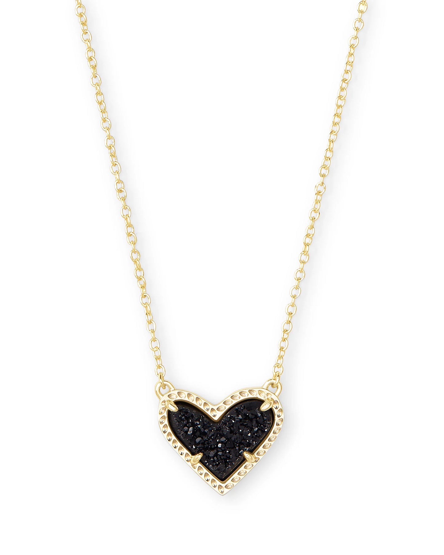 ARI HEART SHORT PENDANT NECKLACE in GOLD BLACK DRUSY