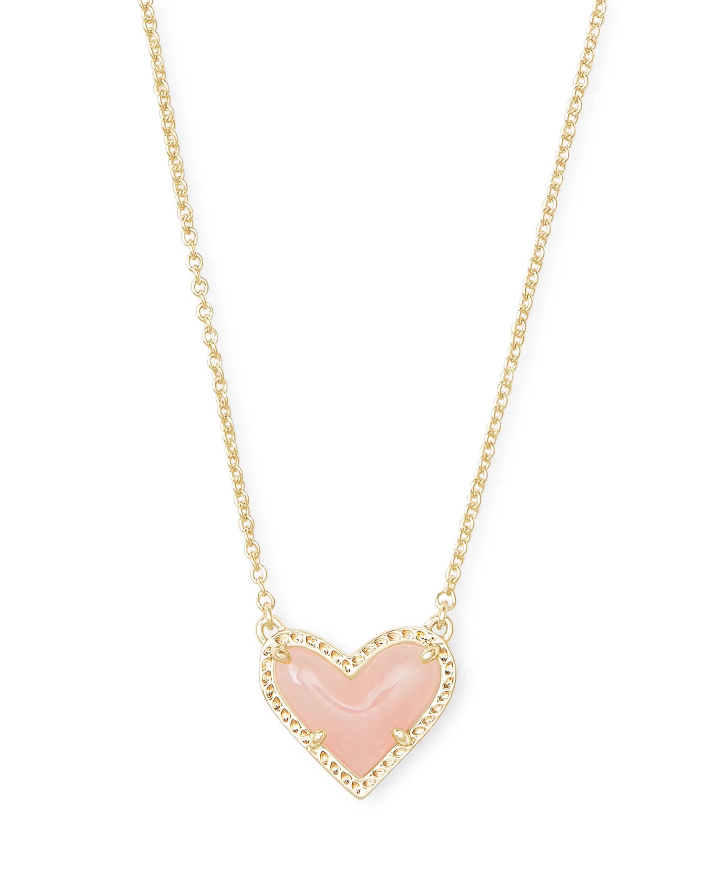 ARI HEART SHORT PENDANT NECKLACE in GOLD ROSE QUARTZ