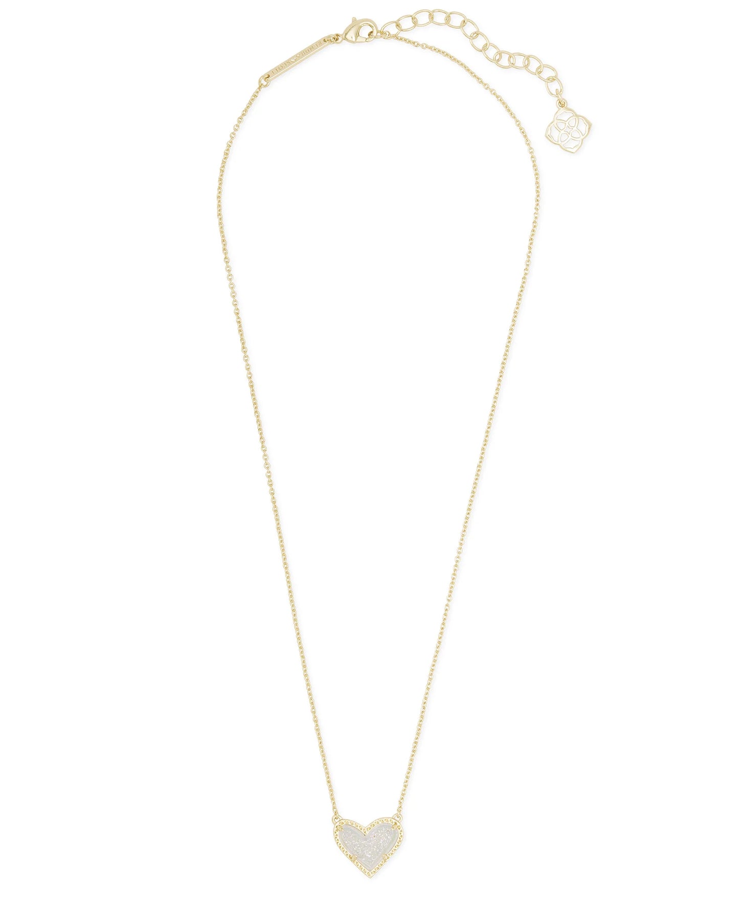 ARI HEART SHORT PENDANT NECKLACE in GOLD IRIDESCENT DRUSY