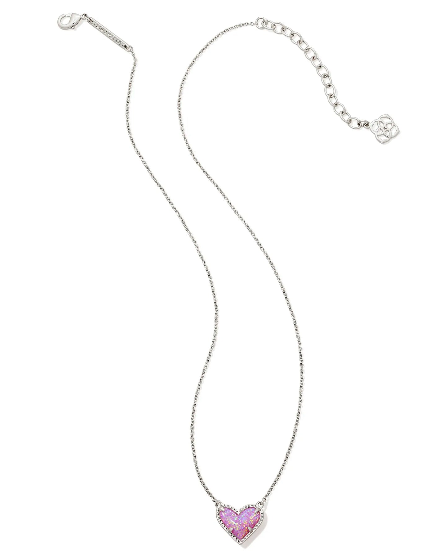ARI HEART SHORT PENDANT NECKLACE in RHODIUM BUBBLEGUM PINK KYOCERA OPAL