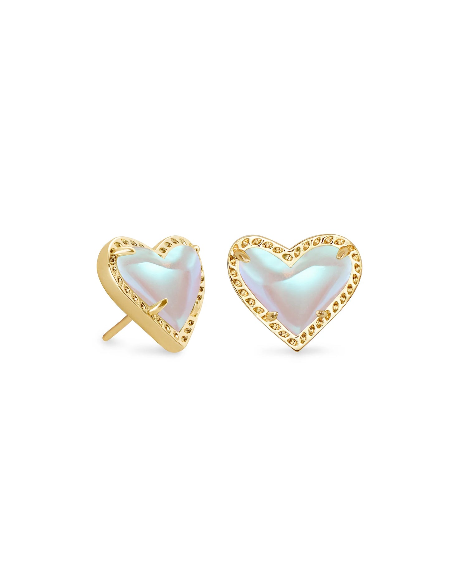 ARI HEART HUGGIE EARRINGS in GOLD DICHROIC GLASS