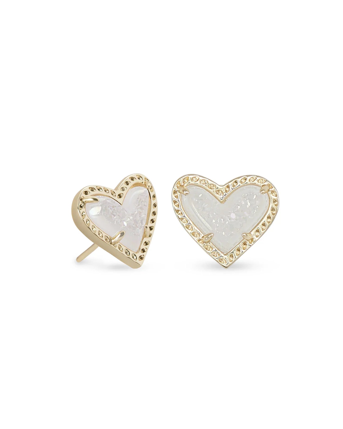 ARI HEART STUD EARRINGS in GOLD IRIDESCENT DRUSY