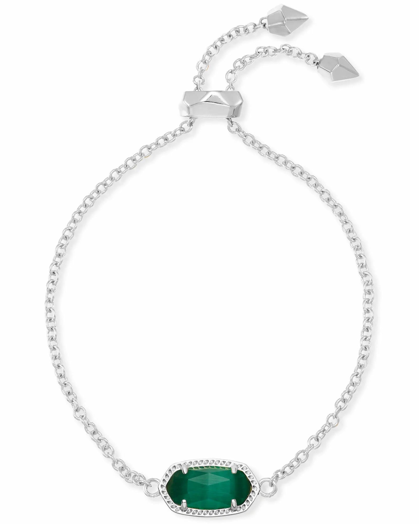 ELAINA DELICATE CHAIN BRACELET in RHODIUM EMERALD CATS EYE