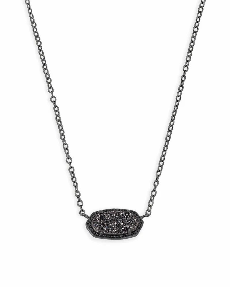 ELISA SHORT PENDANT NECKLACE in GUNMETAL BLACK DRUSY